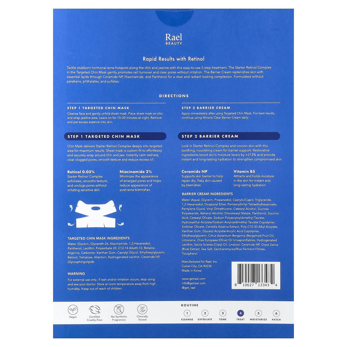 Rael, Miracle Clear, Retinol Chin Beauty Mask, Barrier Cream, 10 Piece Kit