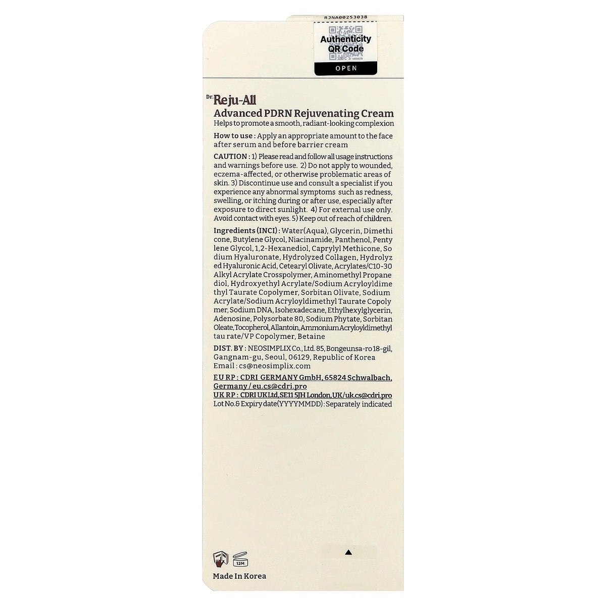 Dr. Reju-All, Advanced PDRN Rejuvenating Cream, 0.68 fl oz (20 ml)