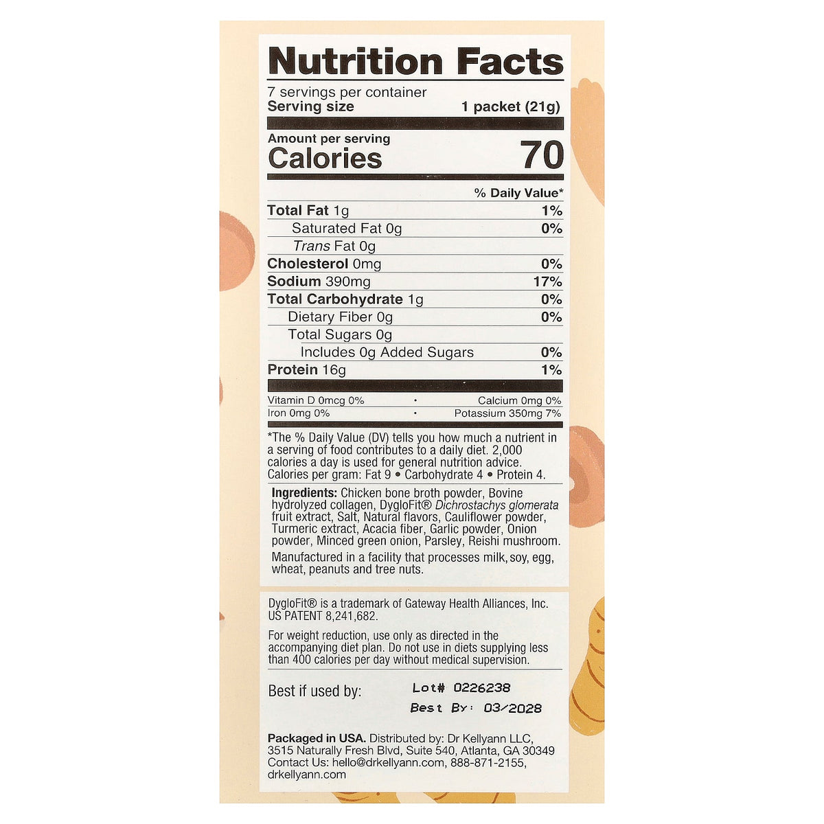 Dr. Kellyann, Bone Broth+, Fast Track, Turmeric Ginger, 7 Packets, 0.74 oz (21 g) Each