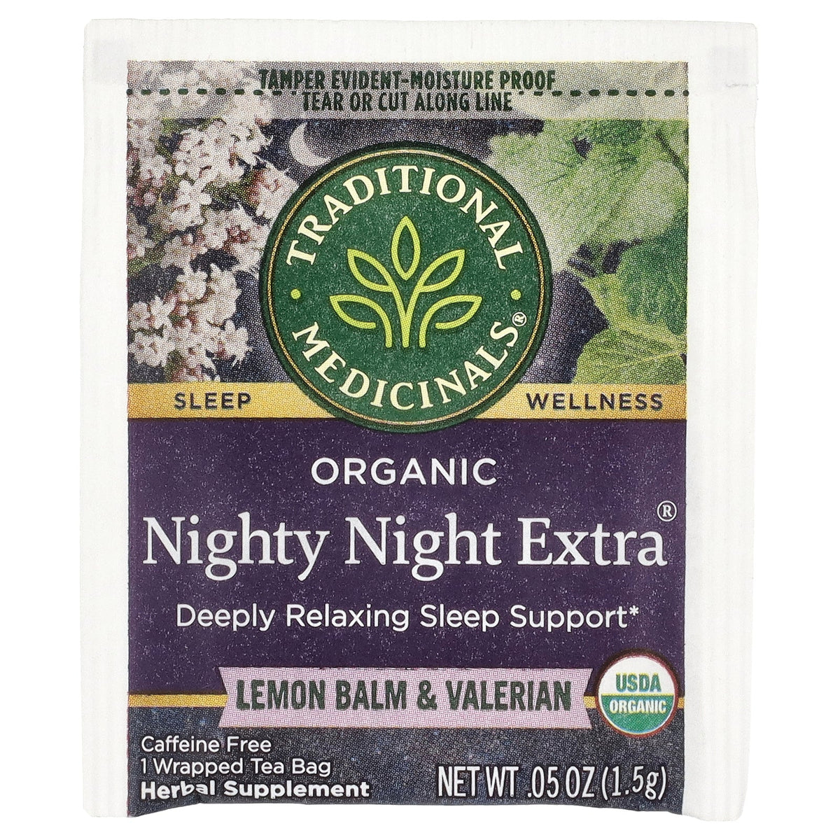 Traditional Medicinals, Organic Nighty Night Extra®, Lemon Balm & Valerian, Caffeine Free, 48 Wrapped Tea Bags, 2.53 oz (72 g)