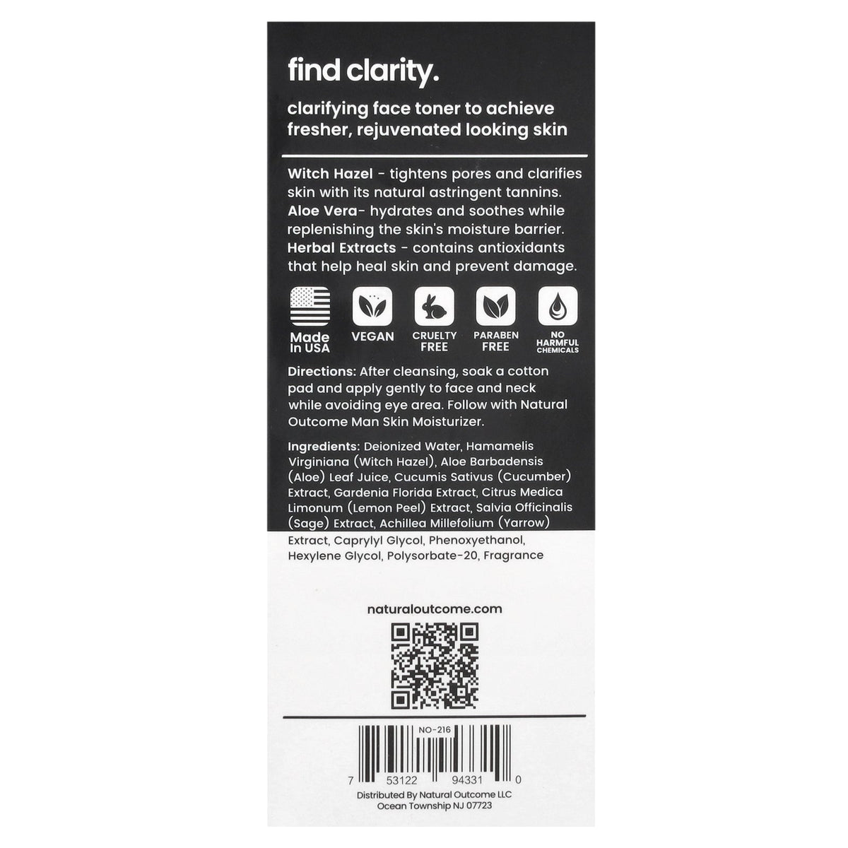 Natural Outcome, Man Skin, Find Clarity Toner, 8 oz (236 ml)