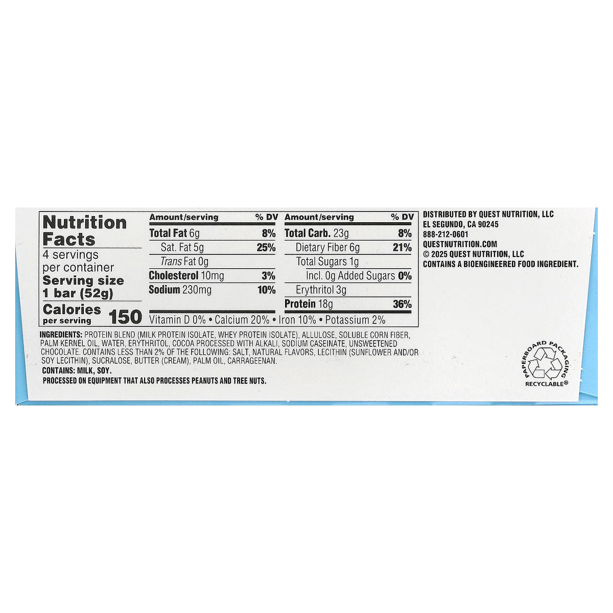 Quest Nutrition, Protein Bar, Crispy Cookies & Cream, 4  Bars, 1.83 oz (52 g) Each