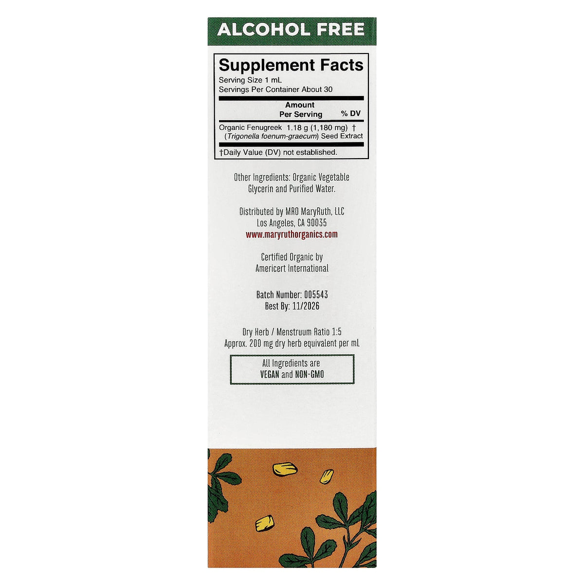 MaryRuth's, Organic Fenugreek Liquid Extract, 1 fl oz (30 ml)