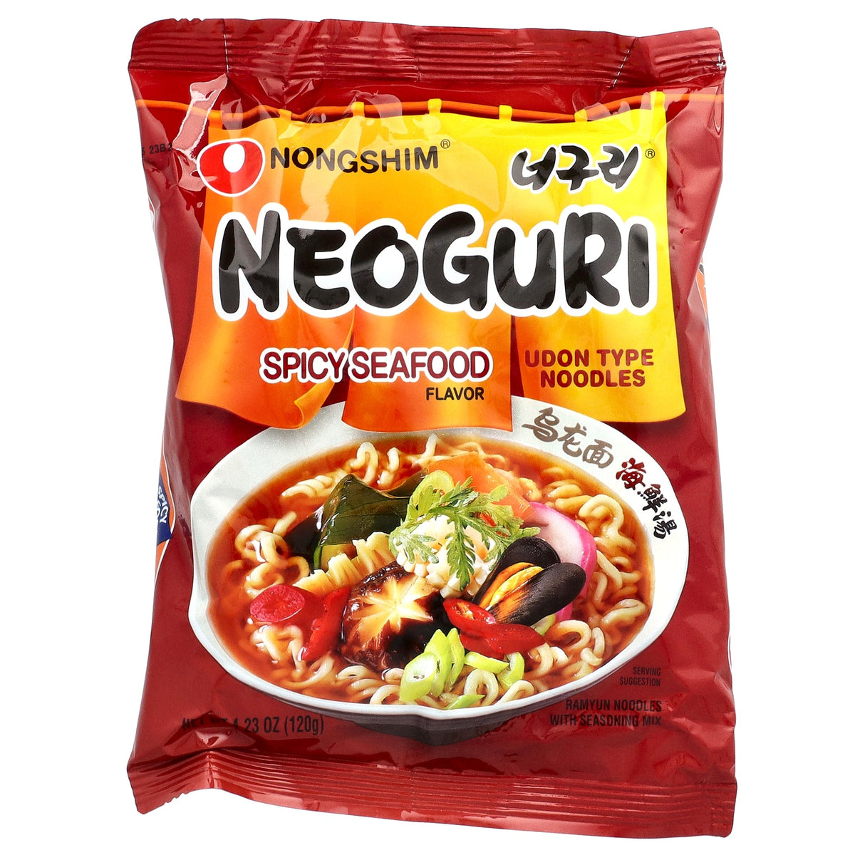 Nongshim, Neoguri, Udon Type Noodles, Spicy Seafood, 4 Bags, 4.23 oz (120 g) Each
