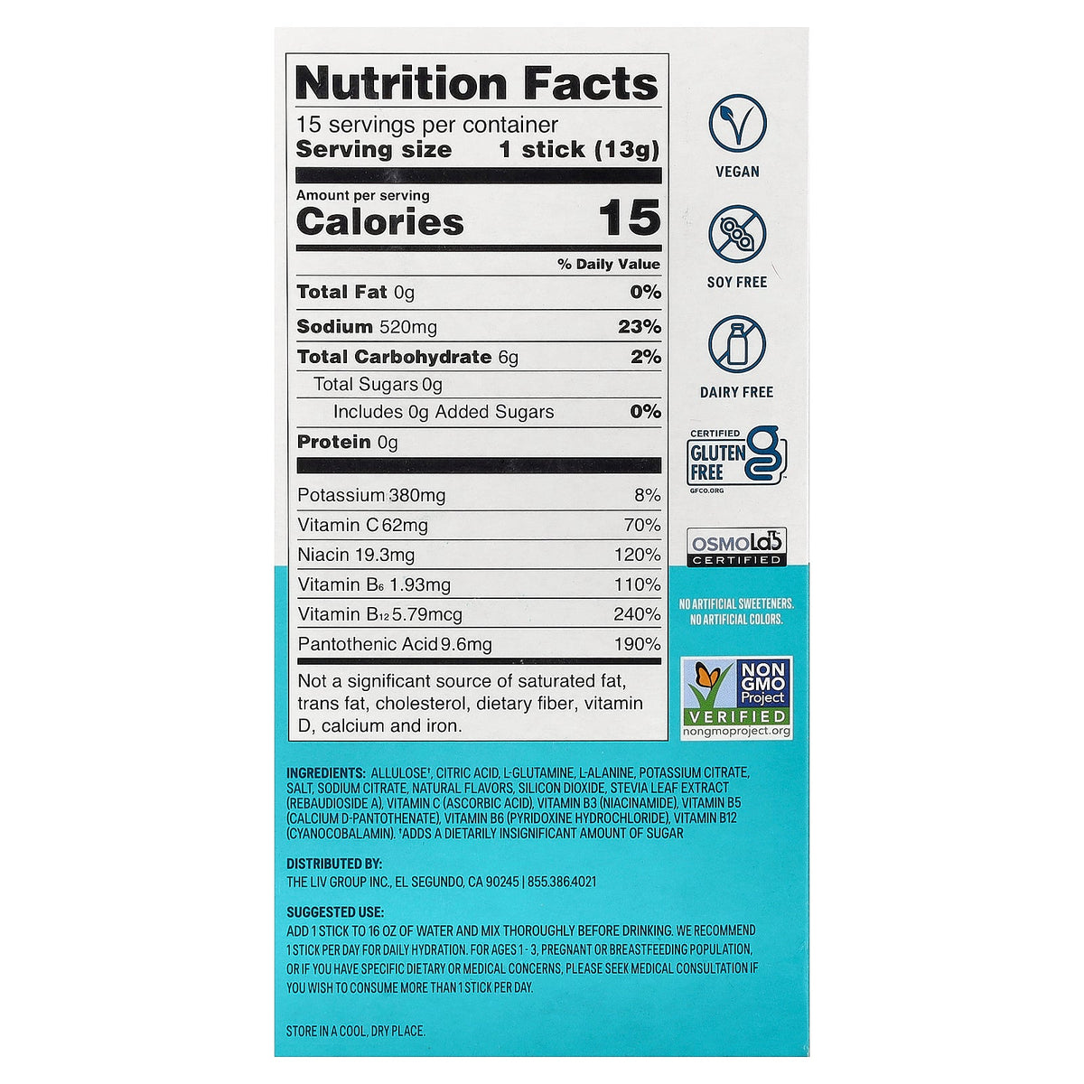 Liquid I.V., Hydration Multiplier®, Electrolyte Drink Mix, Raspberry Lemonade, Sugar-Free, 15 Sticks, 0.45 oz (13 g) Each