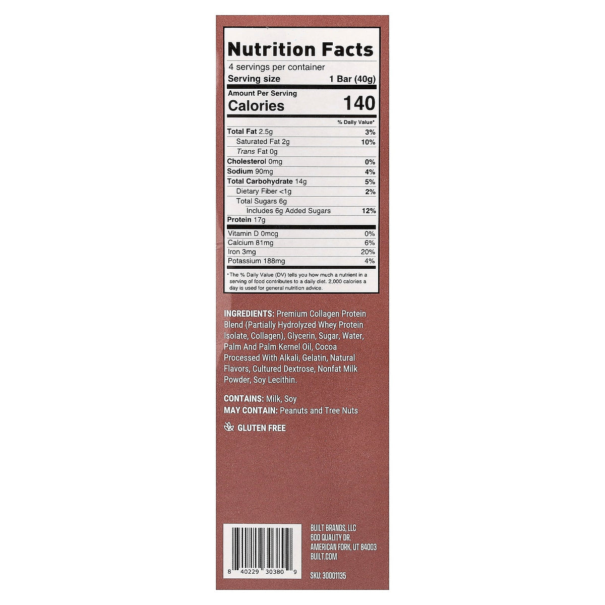 Built, Puff, Protein Bars, Brownie Batter, 4 Bars, 1.41 oz (40 g) Each