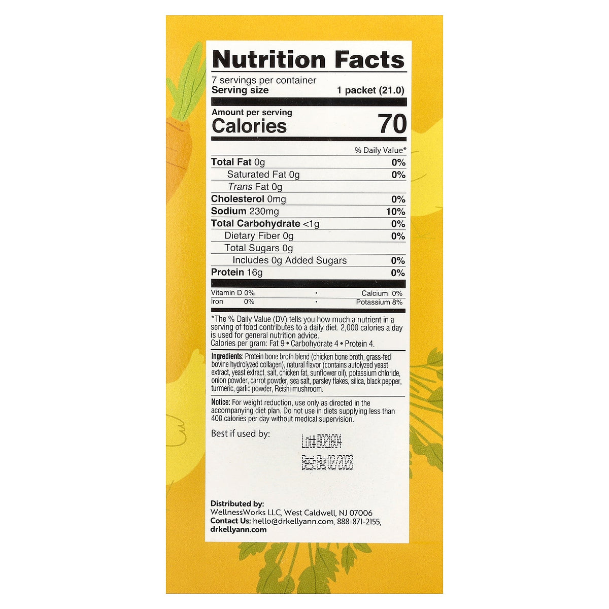 Dr. Kellyann, Bone Broth, Classic Chicken, 7 Packets, 0.74 oz (21 g) Each