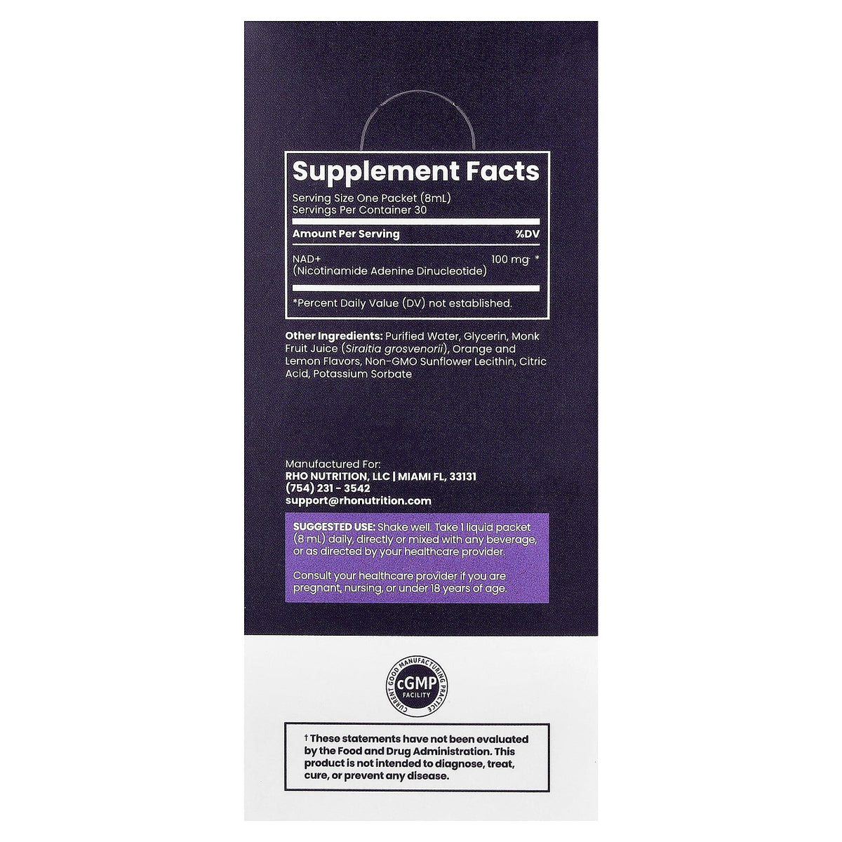 Rho Nutrition, Liposomal NAD+, 30 Liquid Packets, 0.27 fl oz (8 ml) Each
