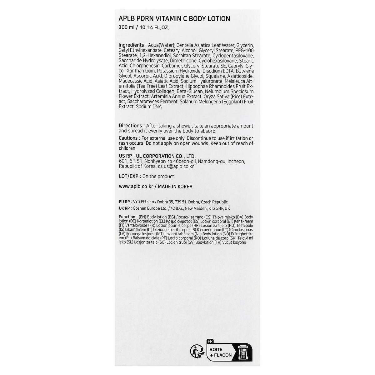 APLB, PDRN Vitamin C Body Lotion, 10.14 fl oz (300 ml)