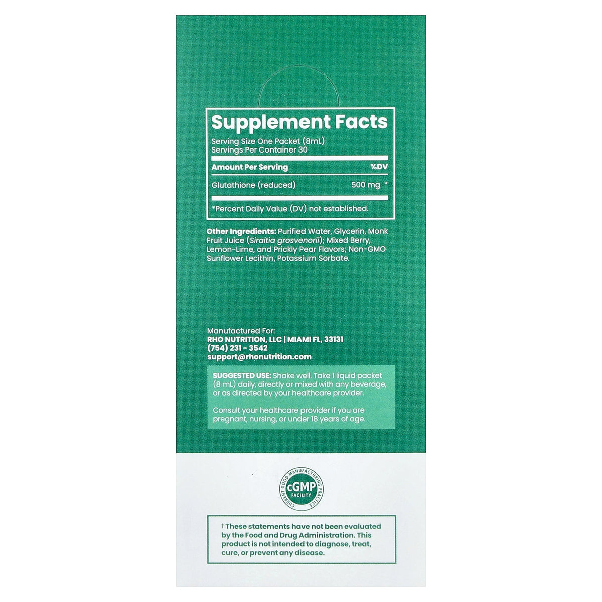 Rho Nutrition, Liposomal Glutathione, 30 Liquid Packets, 0.27 fl oz (8 ml) Each