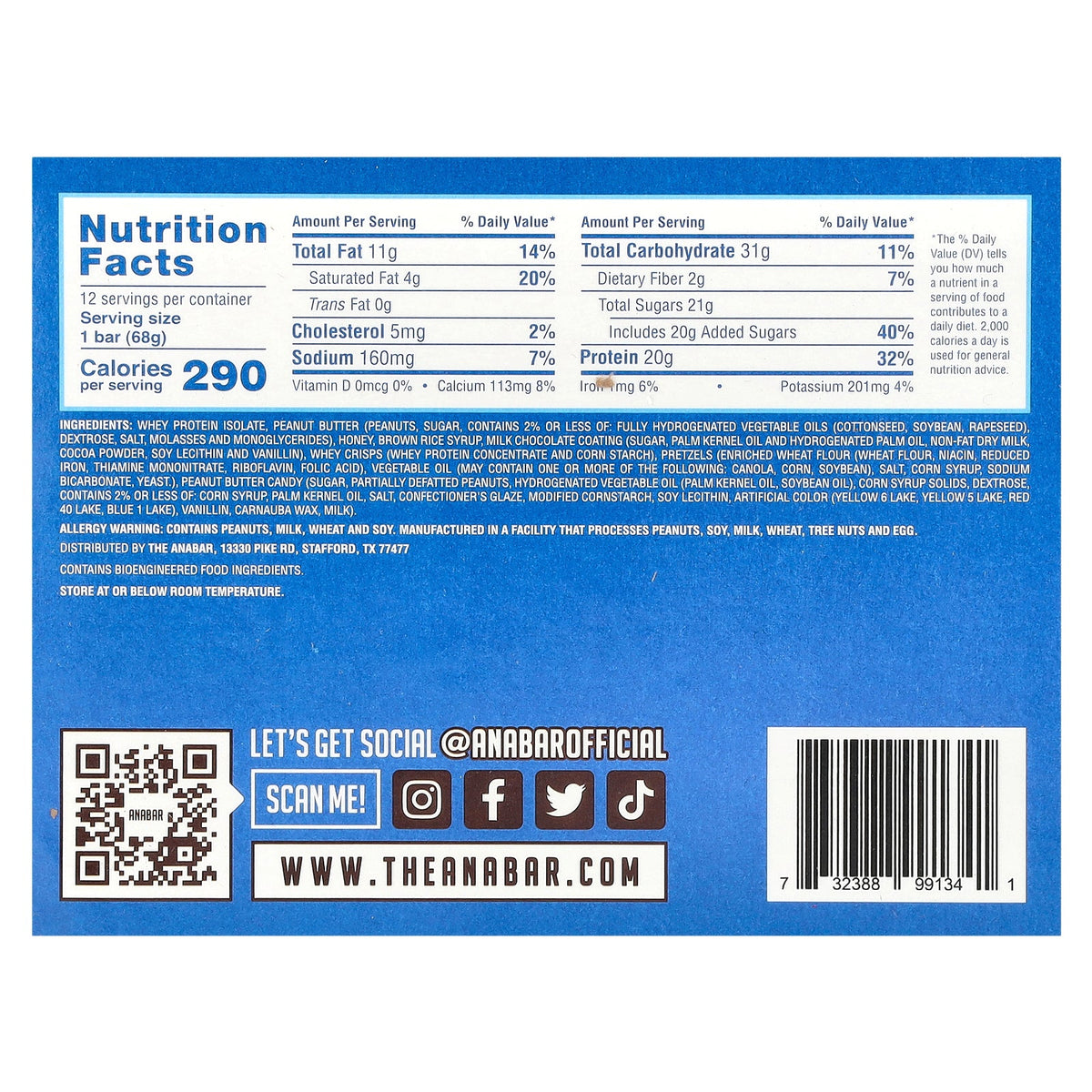The Anabar, The Protein-Packed Candy Bar®, Monster Cookie Crunch, 12 Bars, 2.39 oz (68 g) Each