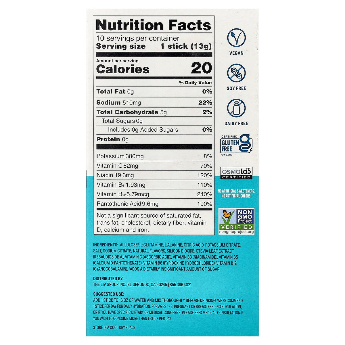 Liquid I.V., Hydration Multiplier®, Electrolyte Drink Mix, Rainbow Sherbet, Sugar Free, 10 Sticks, 0.45 oz (13 g) Each