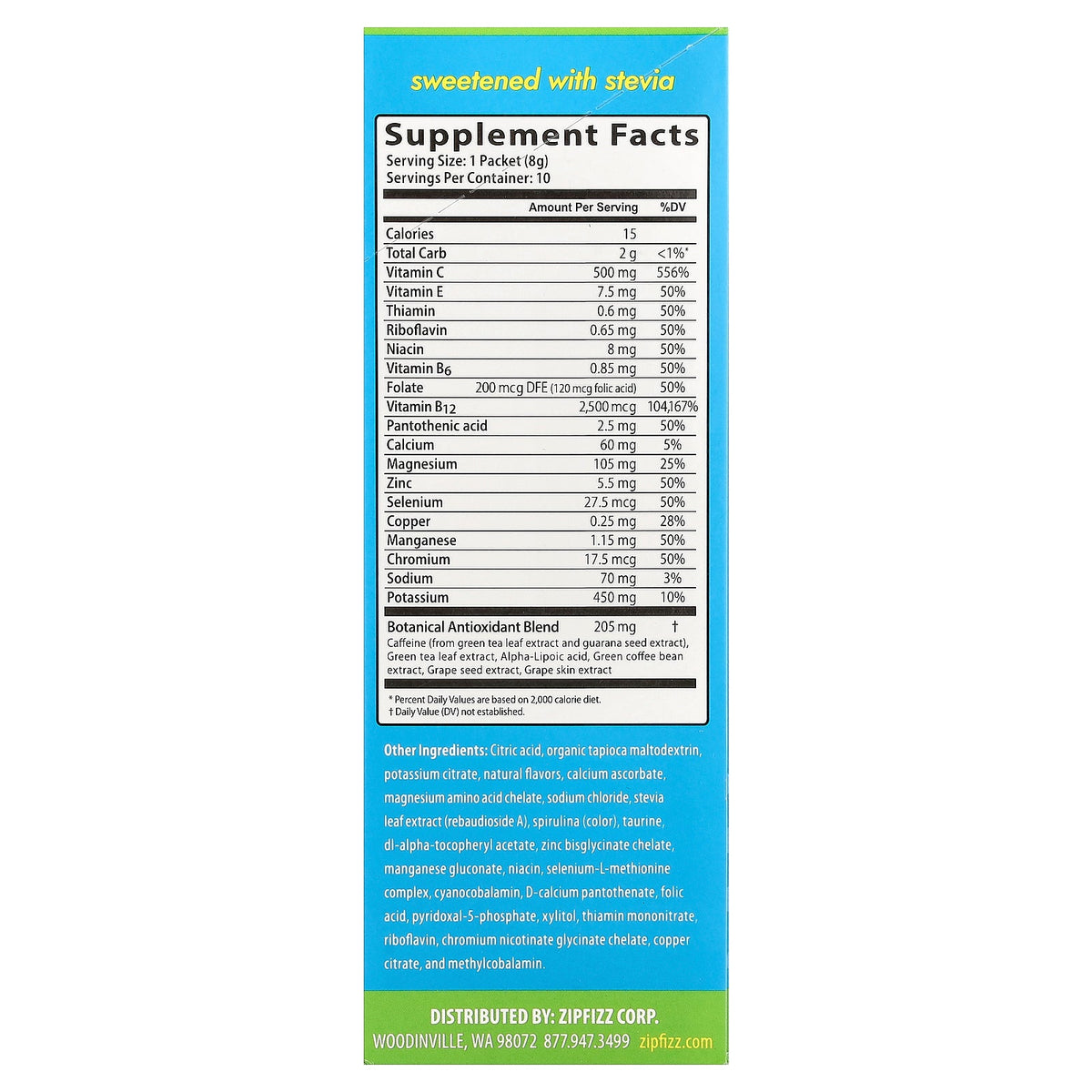 Zipfizz, Energy Drink Mix, Lime, 10 Packets, 0.28 oz (8 g) Each