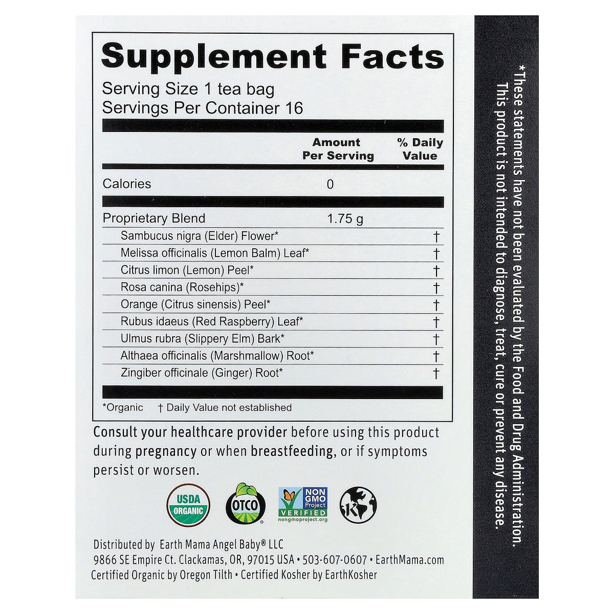 Earth Mama, Organics, 100% Organic Throat Soothie™ Tea, Caffeine Free, 16 Tea Bags, 0.98 oz (28 g)