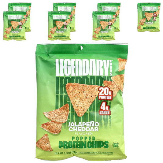 Legendary Foods, Popped Protein Chips, Jalapeno Cheddar, 7 Bags, 1.3 oz (36 g) Each