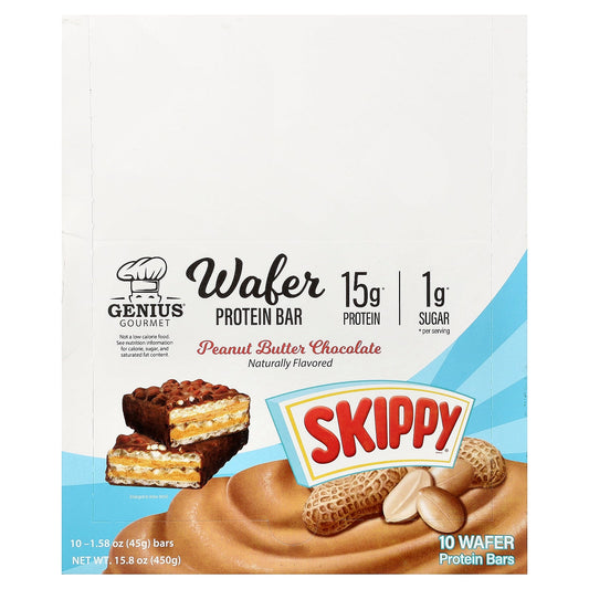 Genius Gourmet, Wafer Protein Bar, Skippy® Peanut Butter Chocolate, 10 Bars, 1.58 oz (45 g) Each
