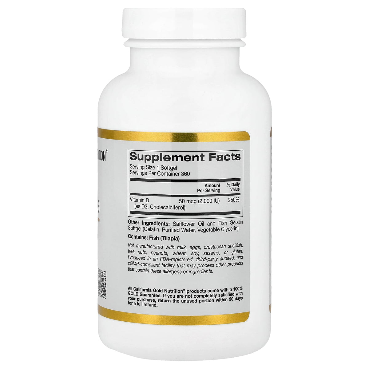 California Gold Nutrition, Vitamin D3, 50 mcg (2,000 IU), 360 Fish Gelatin Softgels