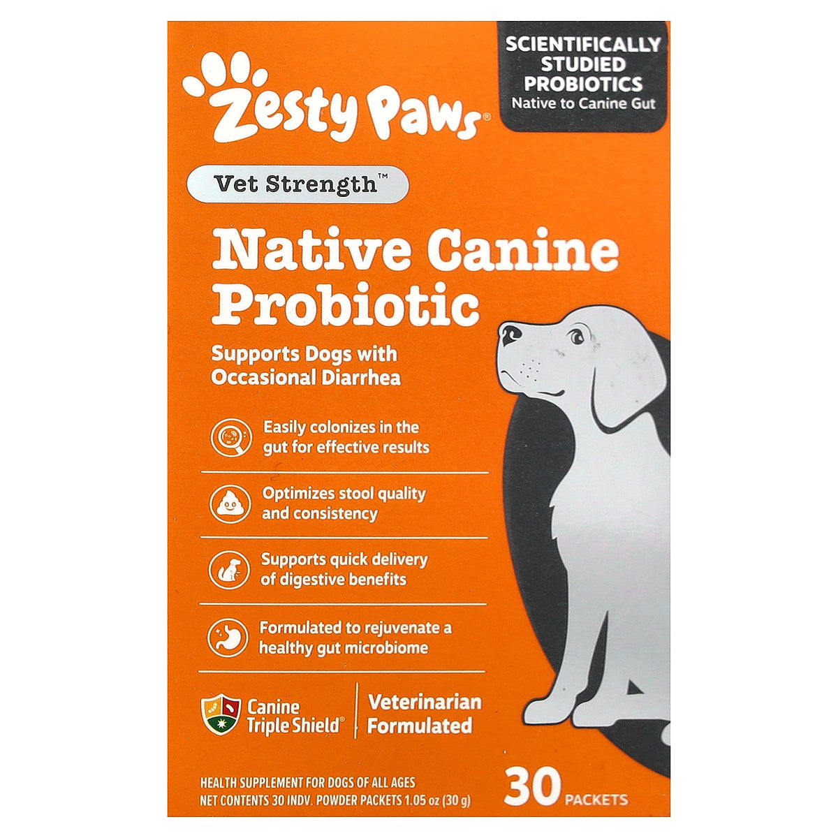 Zesty Paws, Vet Strength™, Native Canine Probiotic Powder, For Dogs, All Ages, 30 Packets, 0.03 oz (1 g) Each