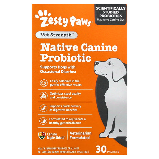 Zesty Paws, Vet Strength™, Native Canine Probiotic Powder, For Dogs, All Ages, 30 Packets, 0.03 oz (1 g) Each