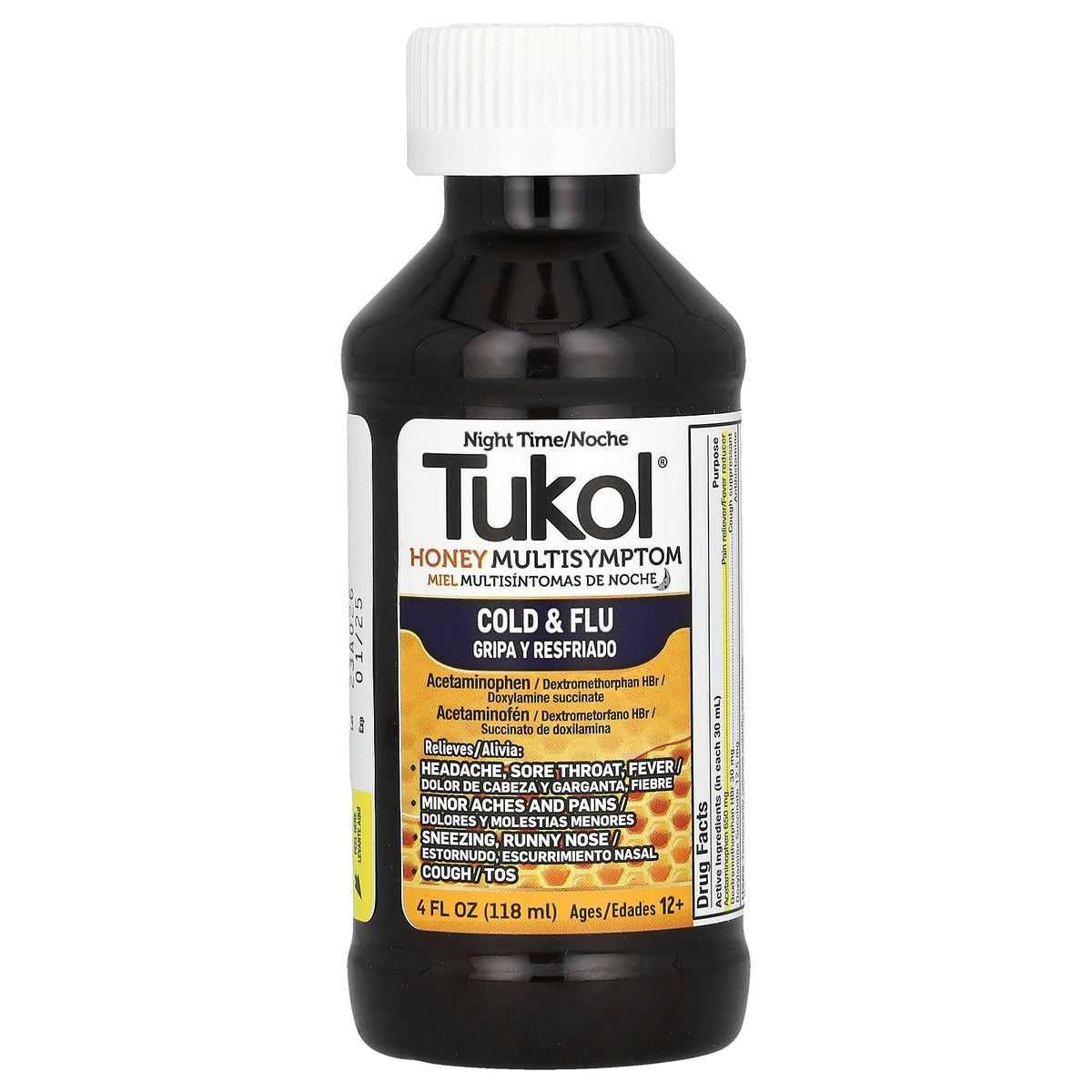 Tukol, Honey Multi Symptom, Cold & Flu, Night Time, Ages 12+, Natural Honey, 4 fl oz (118 ml)