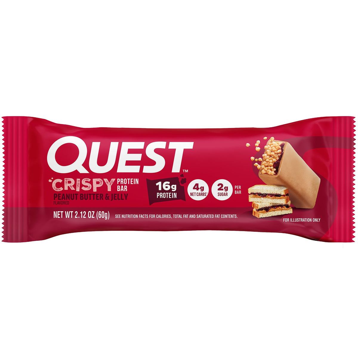Quest Nutrition, Protein Bar, Crispy Peanut Butter & Jelly, 4 Bars, 2.12 oz (60 g) Each