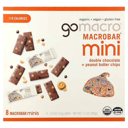 GoMacro, MacroBar® Mini, Double Chocolate + Peanut Butter Chips, 8 Bars, 0.9 oz (25 g) Each