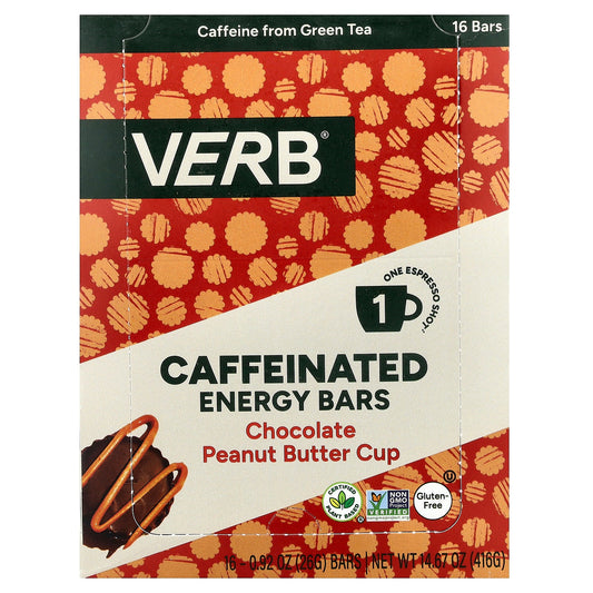 Verb Energy, Caffeinated Energy Bars, Chocolate Peanut Butter Cup, 16 Bars, 0.92 oz (26 g) Each