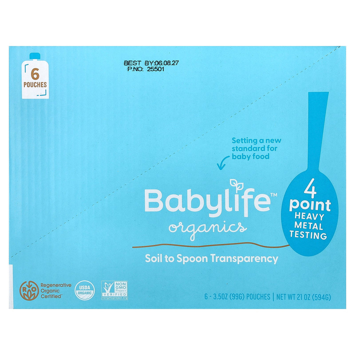 BabyLife Organics, Baby Food, 6+ Months, Sweet Potato, Squash, Apple & Spinach, 6 Pouches, 3.5 oz (99 g) Each