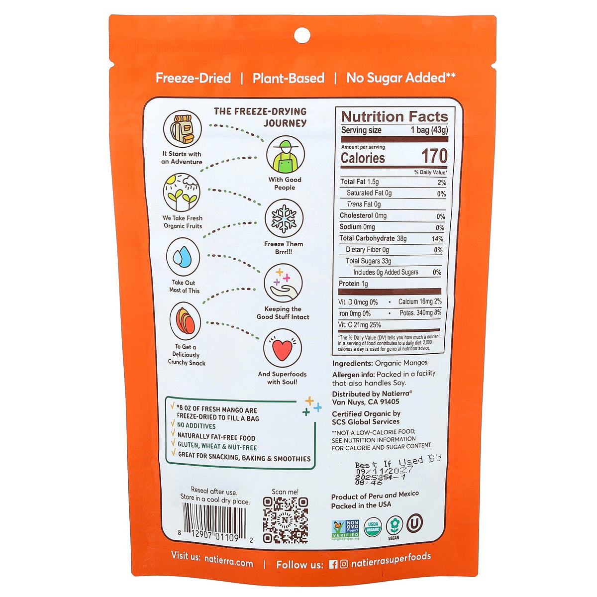 Natierra, Organic Freeze-Dried Mangos, 1.5 oz (43 g)
