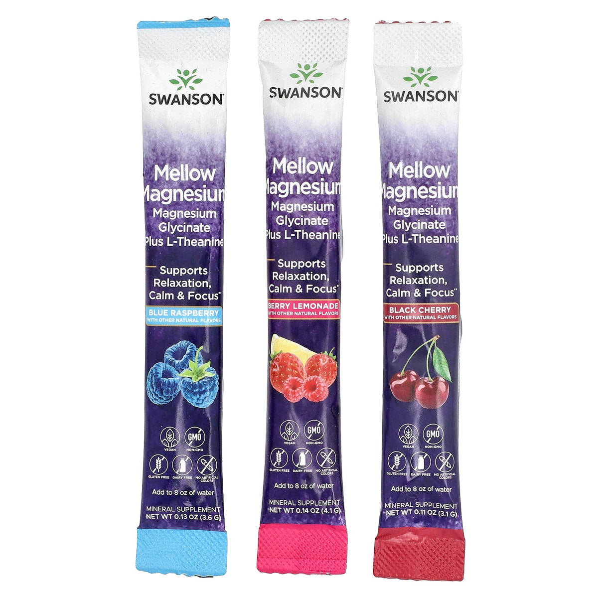 Swanson Vitamins, Mellow Magnesium  Drink Mix, Variety Pack, 30 Stick Packs