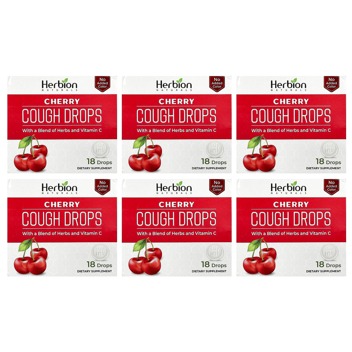 Herbion Naturals, Cough Drops, Cherry, 6 Packs, 18 Drops Each