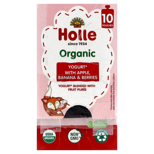 Holle, Organic Yogurt With Apple, Banana & Berries, 8+ Months, 10 Pouches, 3 oz (85 g) Each