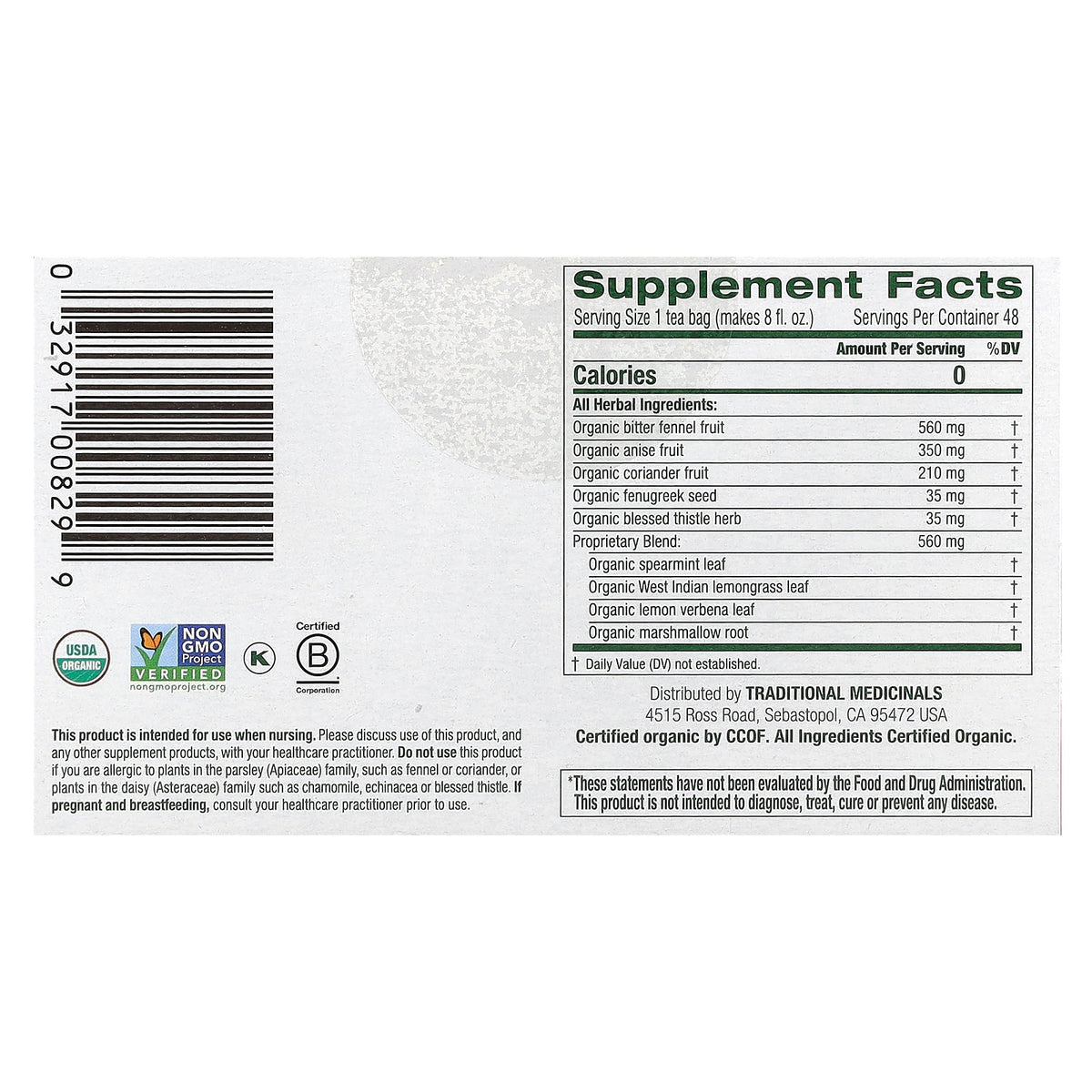Traditional Medicinals, Organic Mother's Milk®, Original with Fennel & Fenugreek, Caffeine Free, 48 Wrapped Tea Bags, 2.96 oz (84 g)