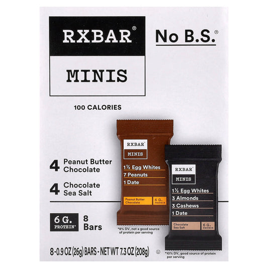 RXBAR, Minis, Peanut Butter Chocolate & Chocolate Sea Salt, 8 Bars, 0.9 oz (26 g) Each