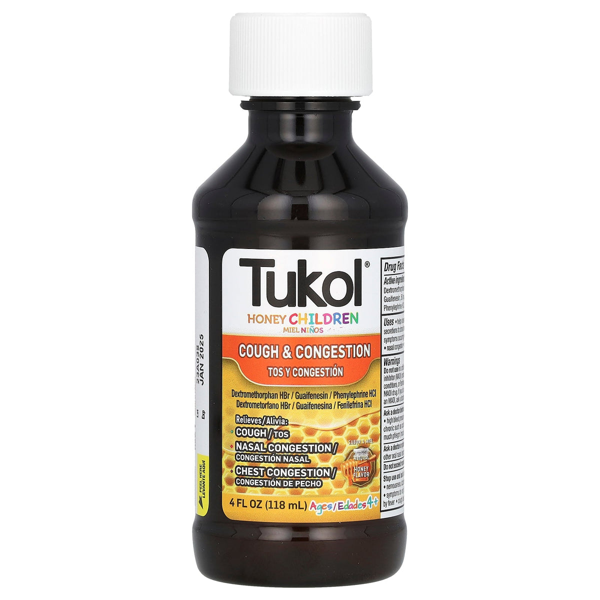 Tukol, Honey Children, Cough & Congestion, Ages 4+, Natural Honey, 4 fl oz (118 ml)
