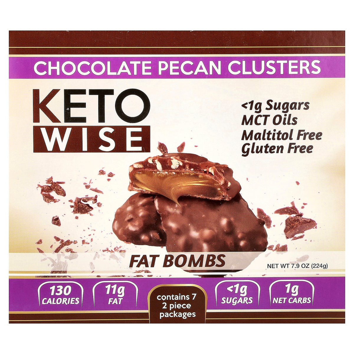 Keto Wise, Fat Bombs, Chocolate Pecan Clusters, 7 Packs, 7.9 oz (224 g)