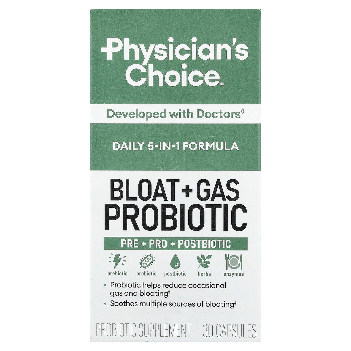 Physician's Choice, Bloat + Gas Probiotic, 30 Capsules
