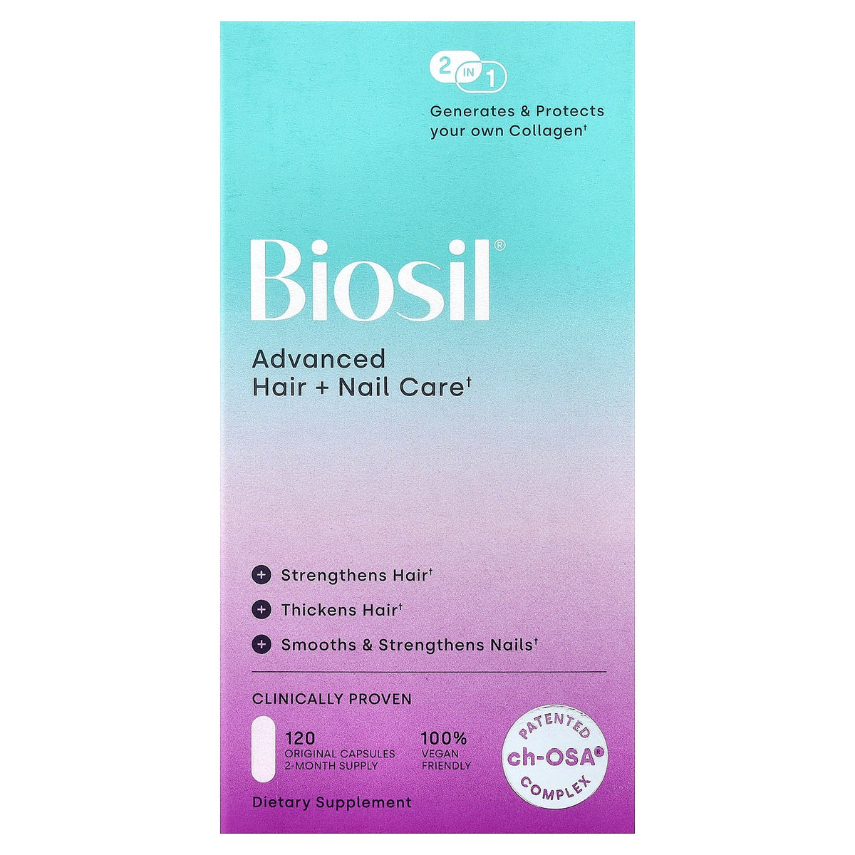 Biosil, Advanced Hair + Nail Care, 120 Original Capsules