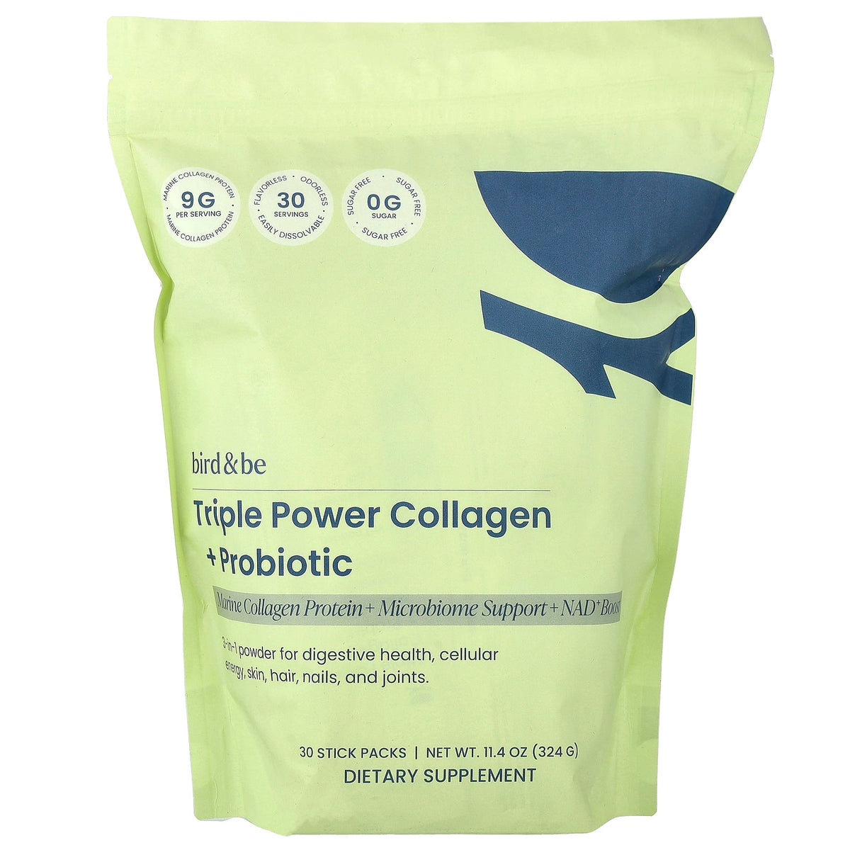 Bird&Be, Triple Power Collagen + Probiotic, Flavorless, 30 Stick Packs, 0.38 oz (10.8 g) Each