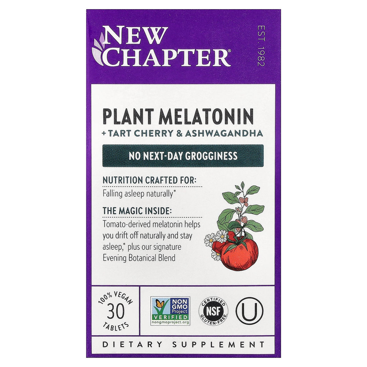 New Chapter, Plant Melatonin + Tart Cherry & Ashwagandha, 30 Vegan Tablets