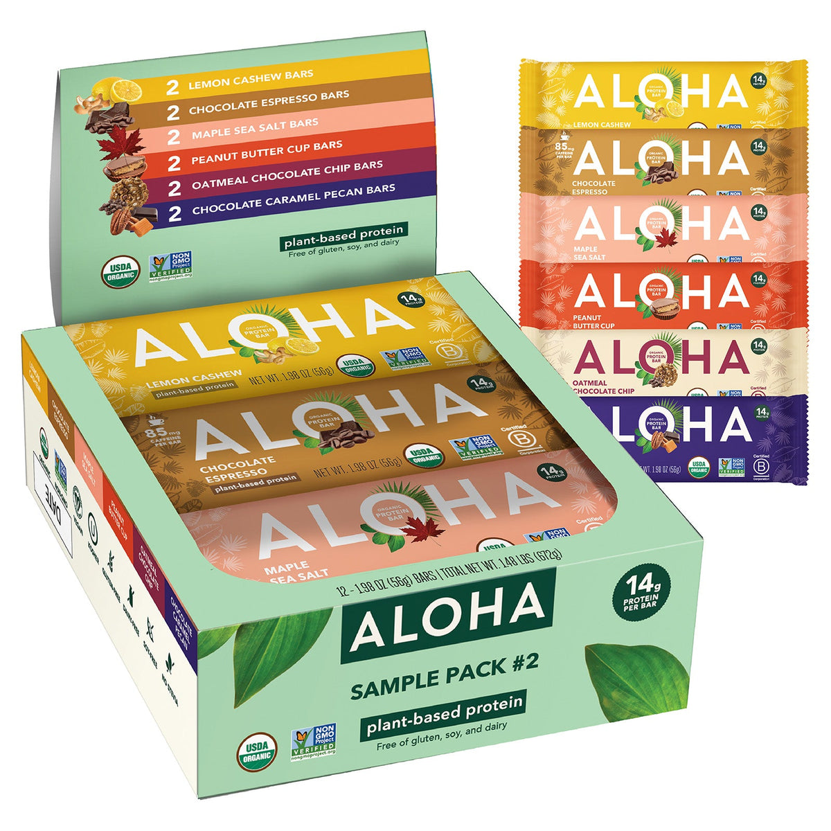 Aloha, Organic Protein Bars, Variety Pack #2, 12 Bars, 1.98 oz (56 g) Each