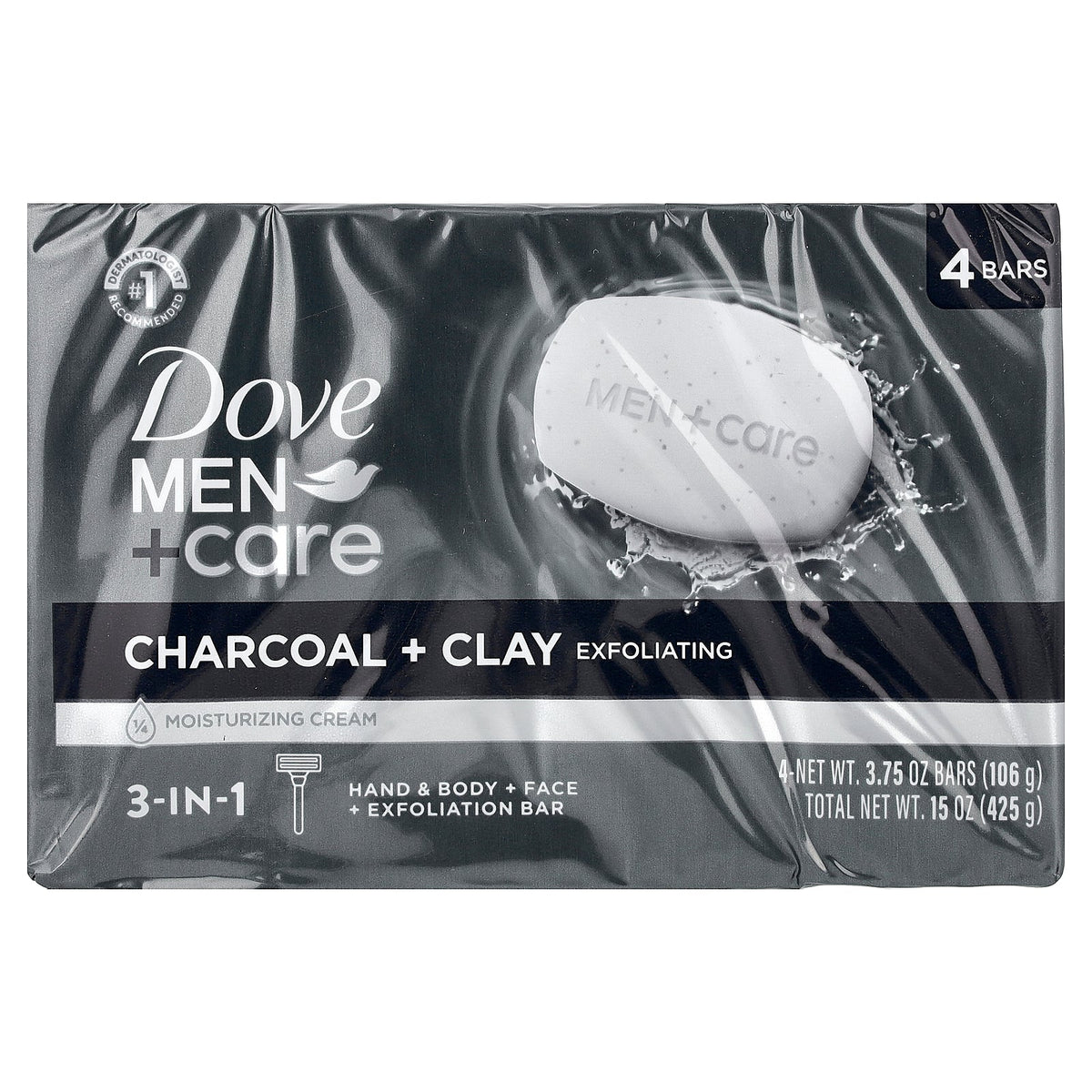 Dove, Men + Care, Exfoliating Bar, Charcoal + Clay, 4 Bars, 3.75 oz (106 g) Each