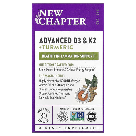 New Chapter, Advanced D3 & K2 + Turmeric, 30 Vegan Capsules
