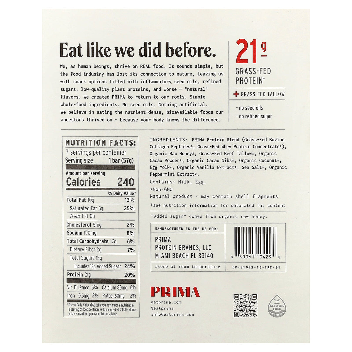 Prima, Ancestral Protein Bar, Mint Chip, 7 Bars, 2 oz (57 g) Each