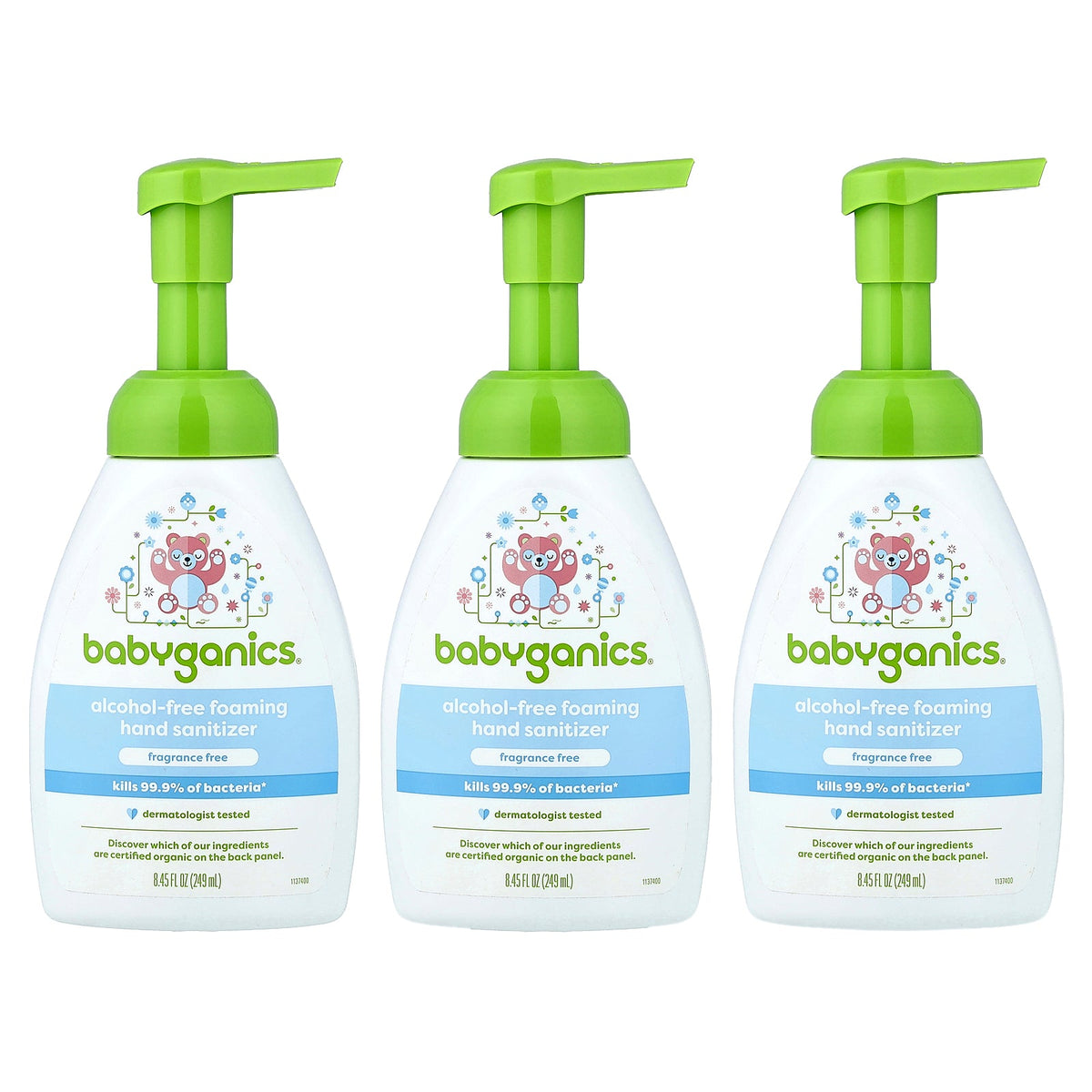Babyganics, Alcohol-Free Foaming Hand Sanitizer, Fragrance Free, 3 Pack, 8.45 fl oz (249 ml) Each