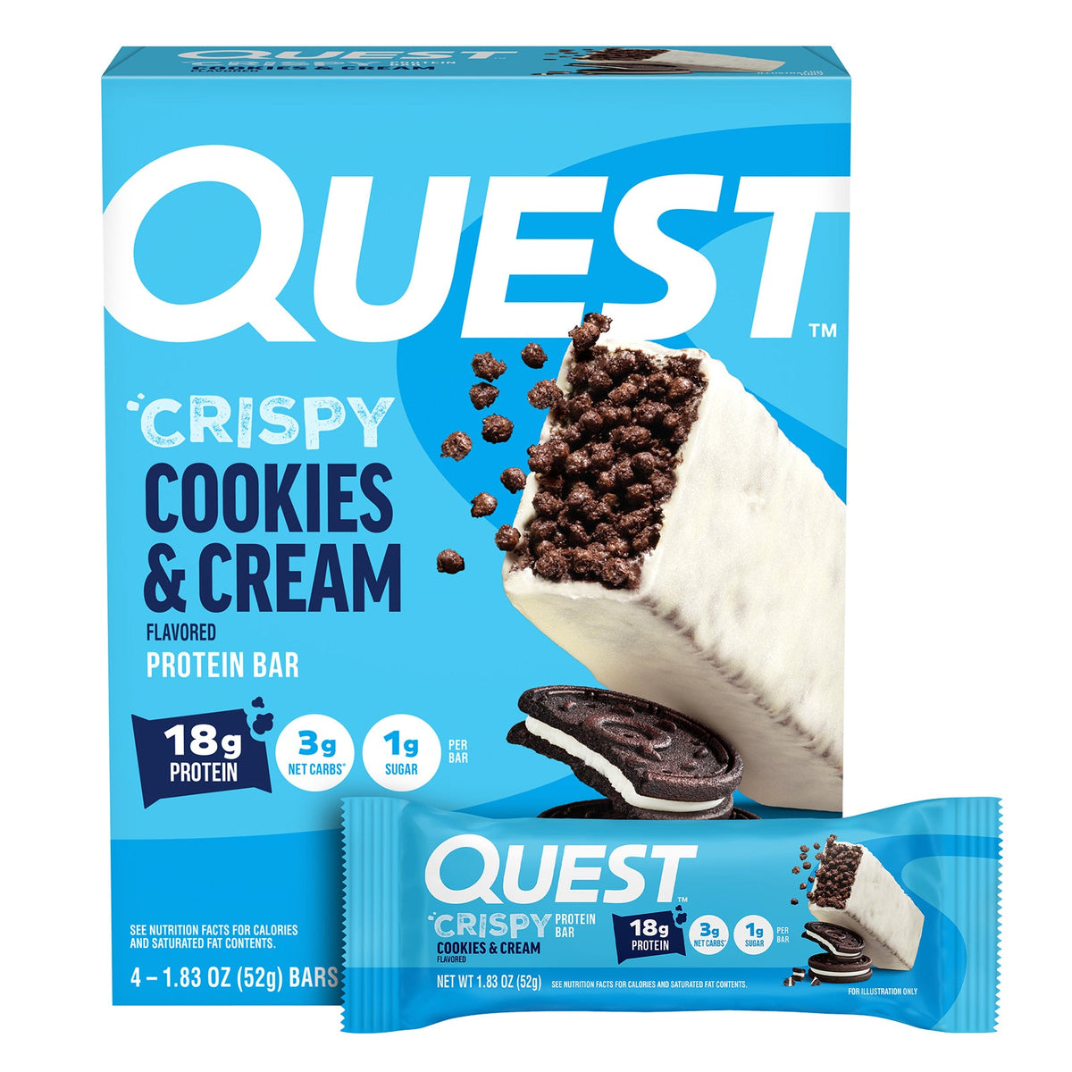 Quest Nutrition, Protein Bar, Crispy Cookies & Cream, 4  Bars, 1.83 oz (52 g) Each