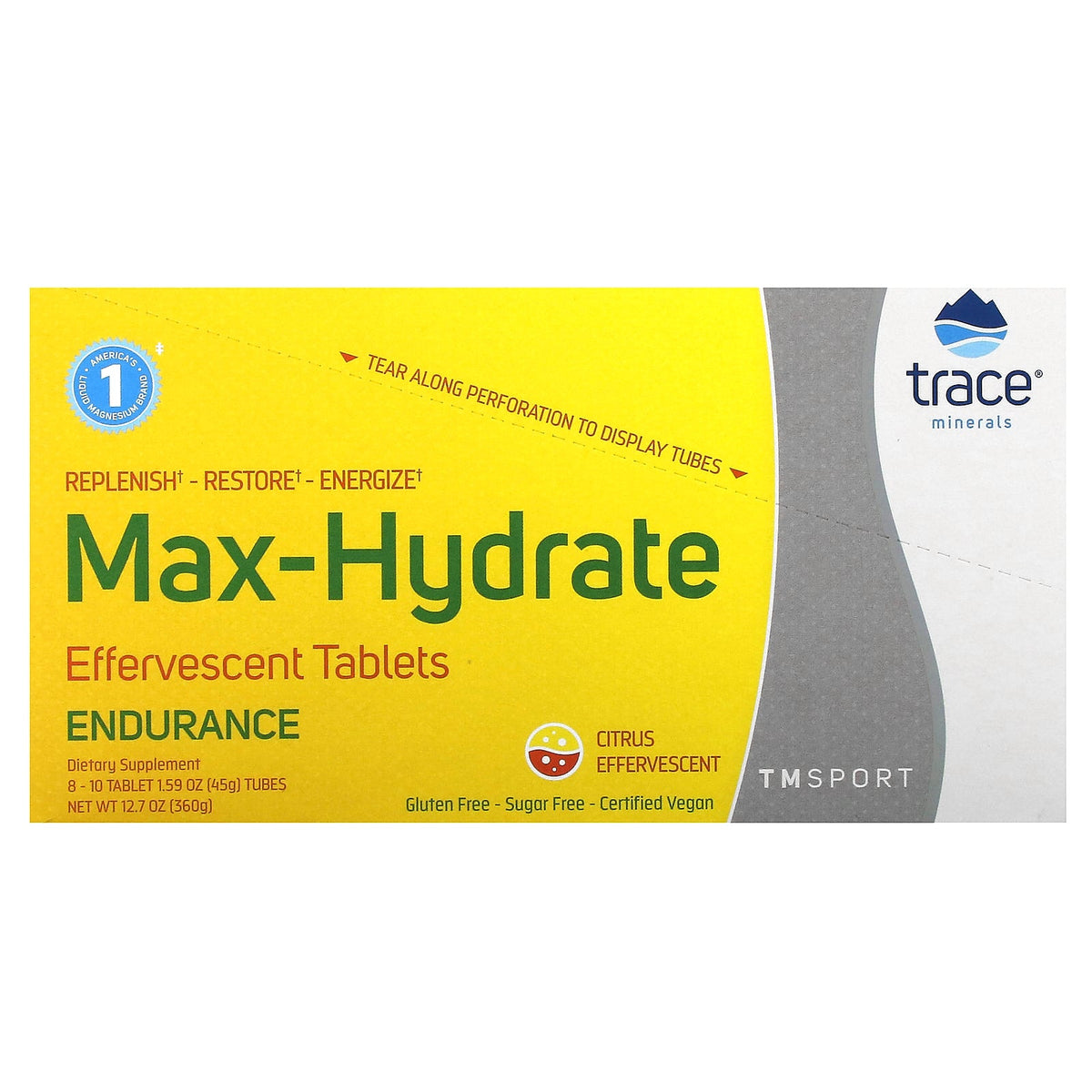 Trace, TM Sport, Max-Hydrate Endurance Effervescent Tablets, Citrus, 8 Tubes, 10 Tablets Each