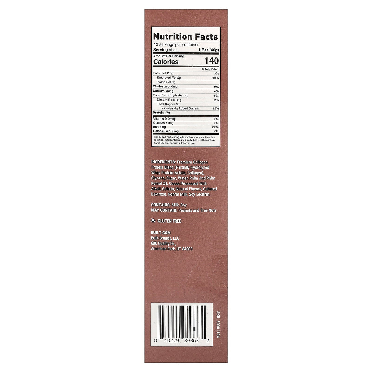 Built, Puff, Protein Bars, Brownie Batter, 12 Bars, 1.41 oz (40 g) Each