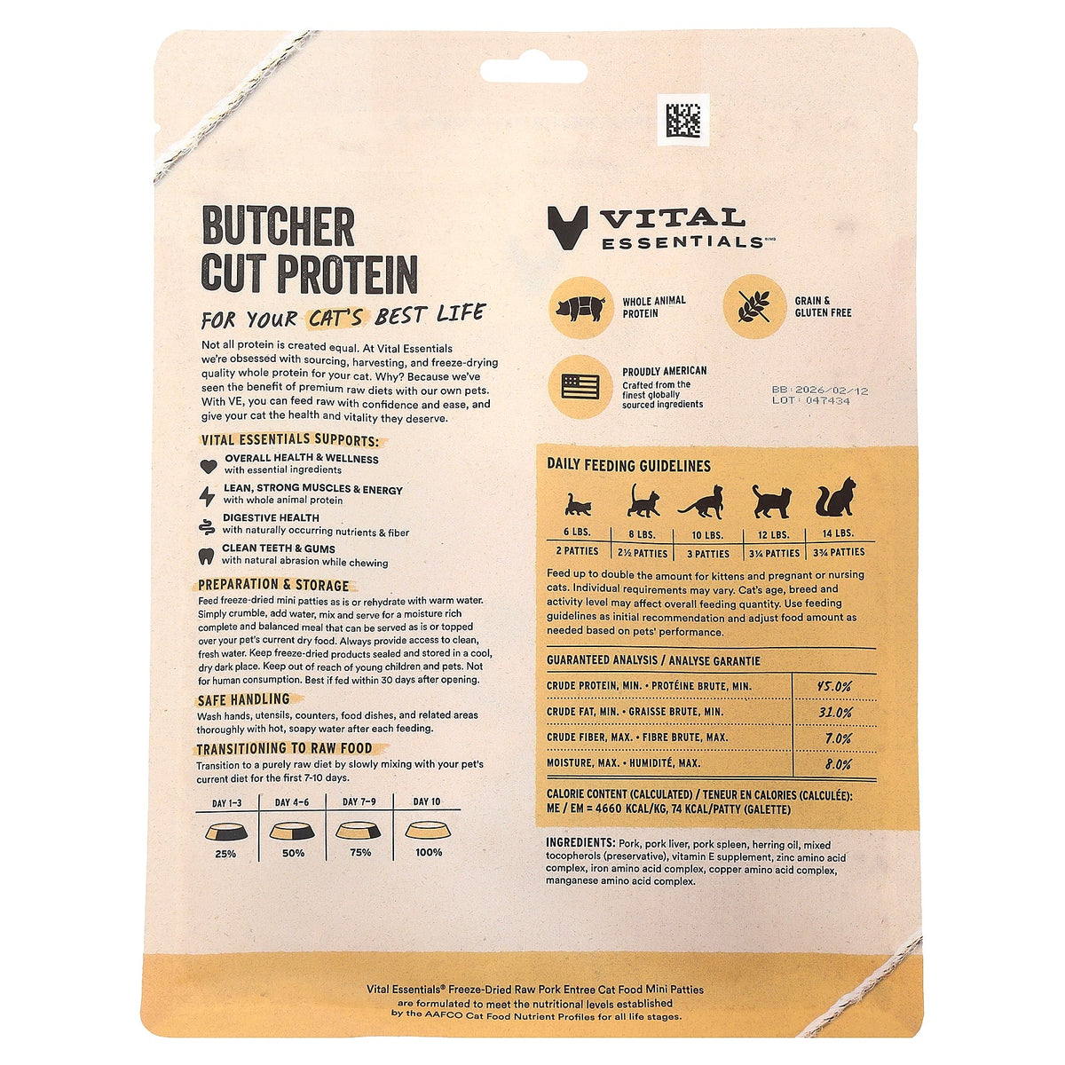 Vital Essentials, Freeze-Dried Raw Cat Food, Pork Entree, 8 oz (226.8 g)