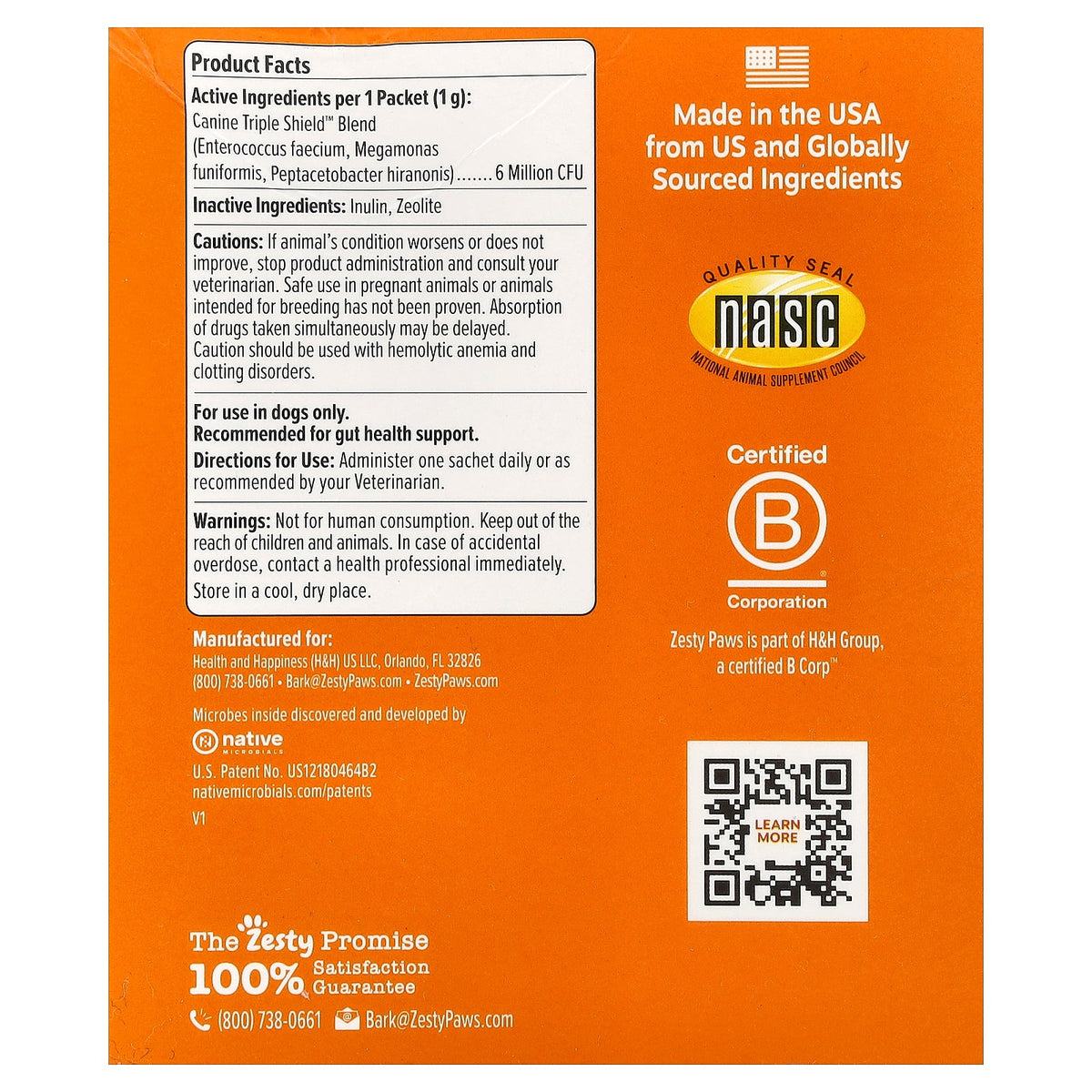 Zesty Paws, Vet Strength™, Native Canine Probiotic Powder, For Dogs, All Ages, 30 Packets, 0.03 oz (1 g) Each